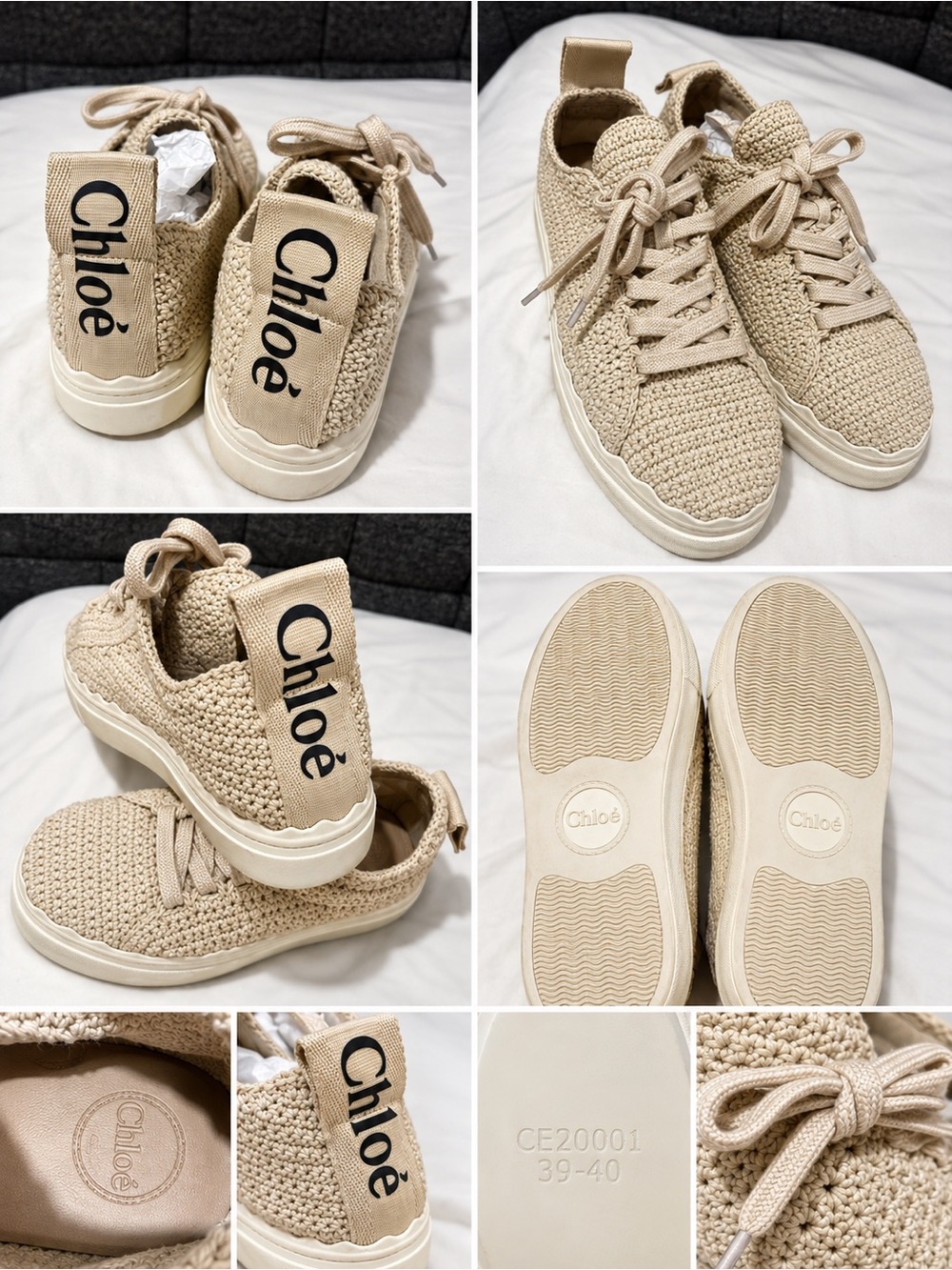 Chloé Beige Knit Slip-On Sneakers crochet